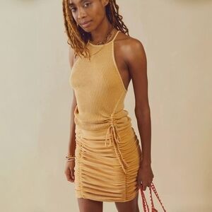 Free People Katya Thermal Mini Dress In Yellow Gold Medium
